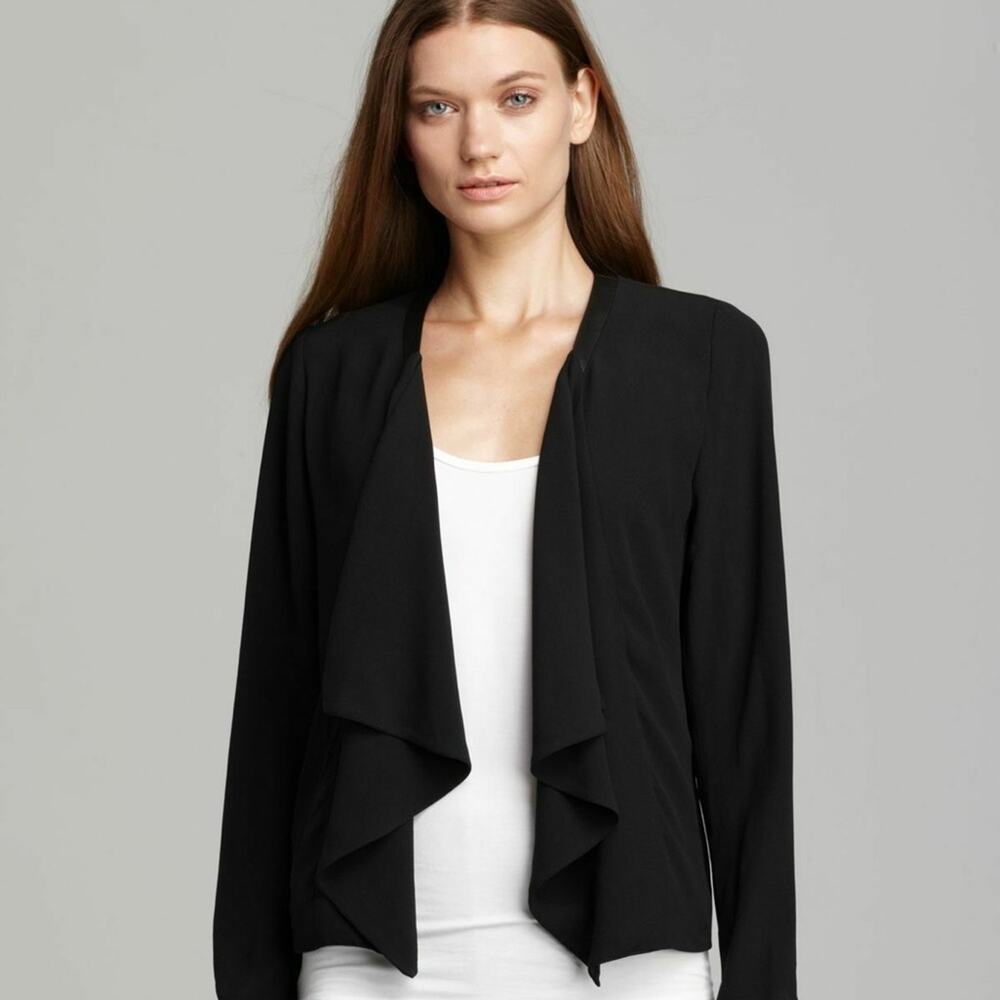 Eileen Fisher Black Drape Front Sweater Jacket.